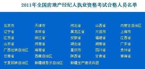 2011年全国房地产经纪人执业资格考试合格人员名单发布